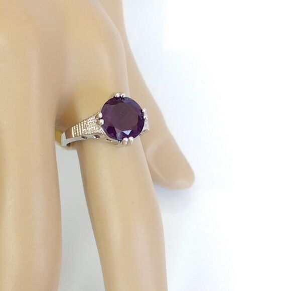 Amethyst Ring 3 Carats Size 7-3/4 - Picture 7 of 8